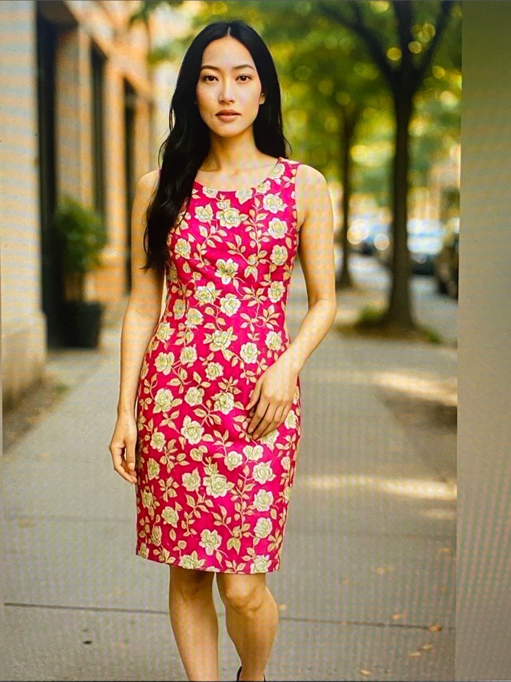 Brooks Brothers 346 Fuchsia Pink Floral Midi Sheath Dress Size 12